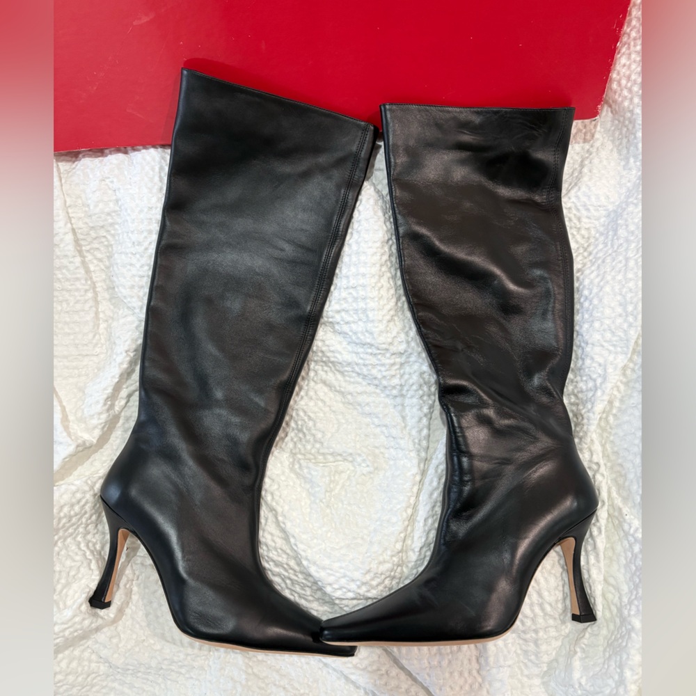 STAUD Black Women's real leather Boots 41 knee high boots square pointy toe - Picture 7 of 12